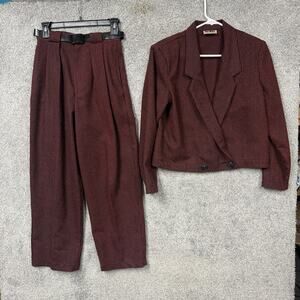 Vintage 80s 90s You Babes Suit Set Womens 7/8 Red Black Striped Preppy Academia